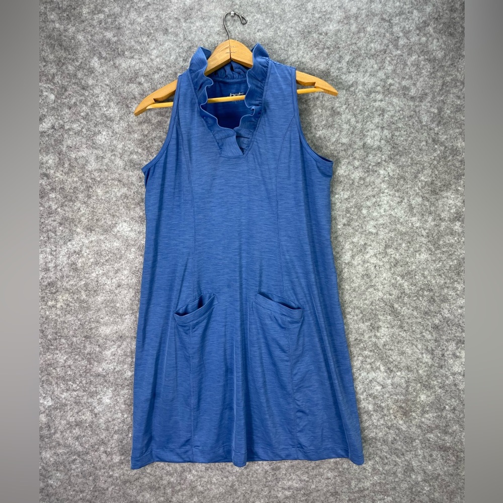 Jofit Tank Dress Womens Medium Blue Ruffle V Neck Sleeveless Pockets.
